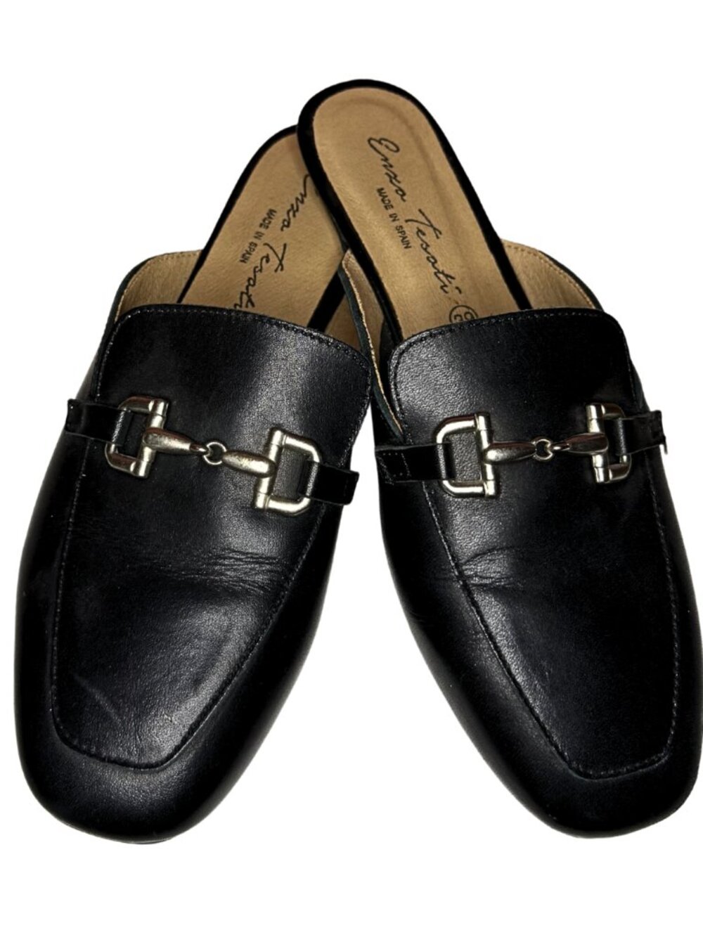 Black Leather Slip On Mule by Enzo Tesoti Classic Flat Loafer Size 39